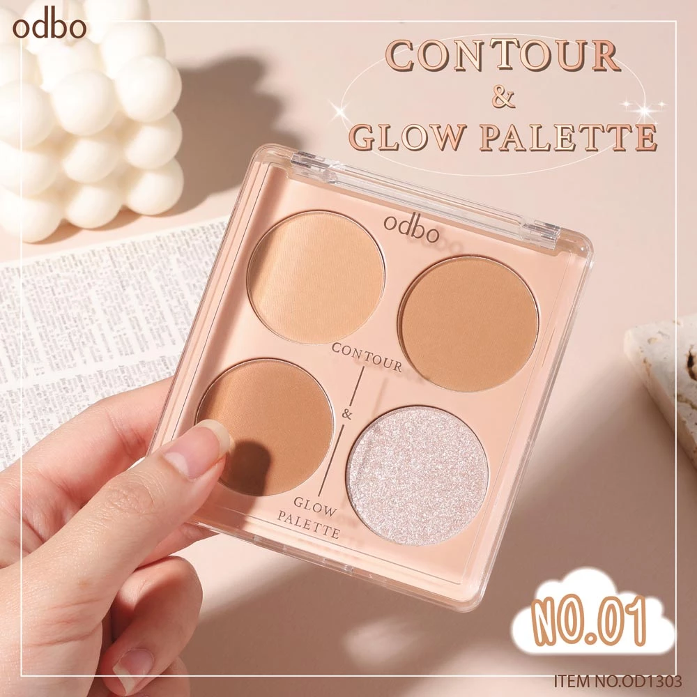 Sunsmilebeauty OD1303 Odbo Contour & Glow Palette #OD1303 : โอดีบีโอ คอนทัวร์ แอนด์ โกลว ไฮไลท์ พาเลท x 1 ชิ้น